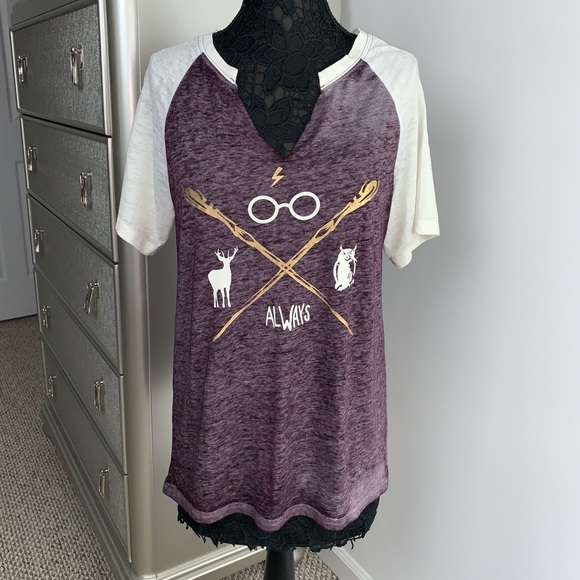 Harry Potter Tops - HARRY POTTER Raw V Neck Distress T shirt